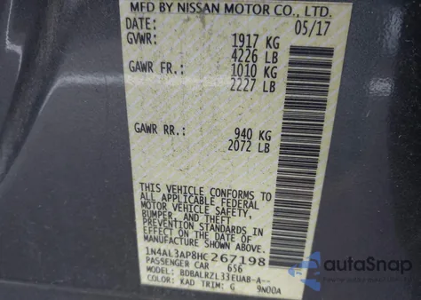 2017 Nissan Altima 2.5/S/Sv/Sl/Sr z USA, uszkodzony, nr VIN 1N4AL3AP8HC267198